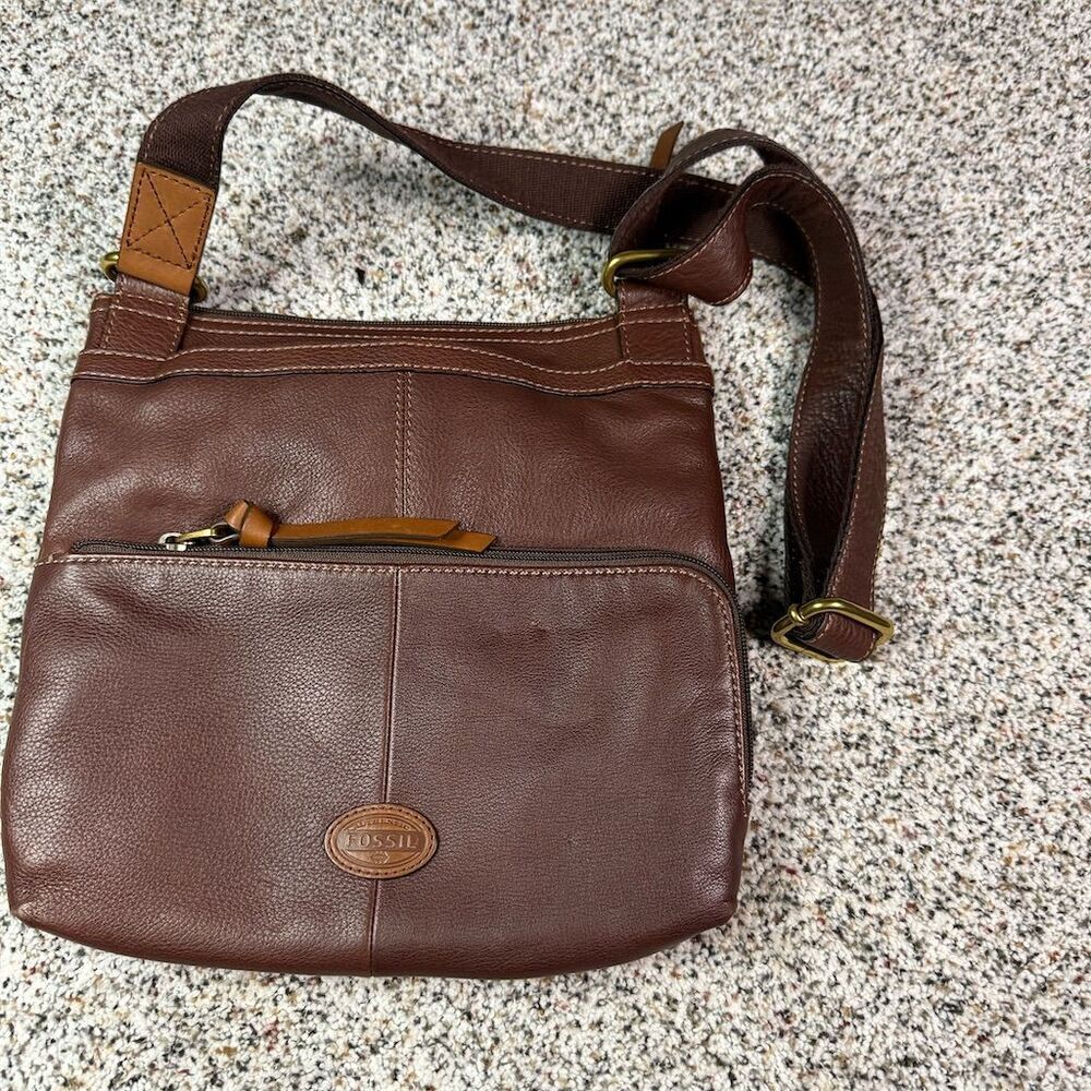 Vintage Fossil Brown Leather Crossbody Bag Purse Medium Adjustable Strap​